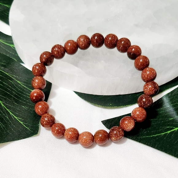 Gold Sandstone Beaded Stretch Bracelet - Picture 3 of 4